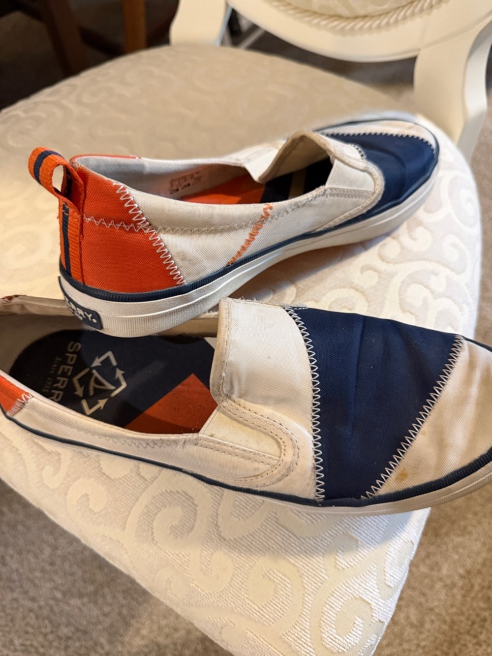 Sperry Navy, White & Orange Slip-On Canvas Sneakers